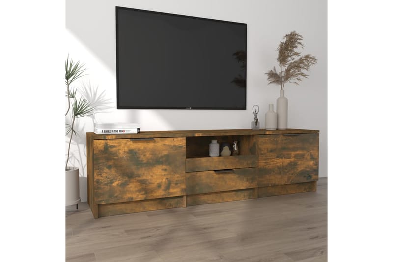 TV-benk røkt eik 140x35x40 cm konstruert tre - Brun - TV-benk & mediabenk