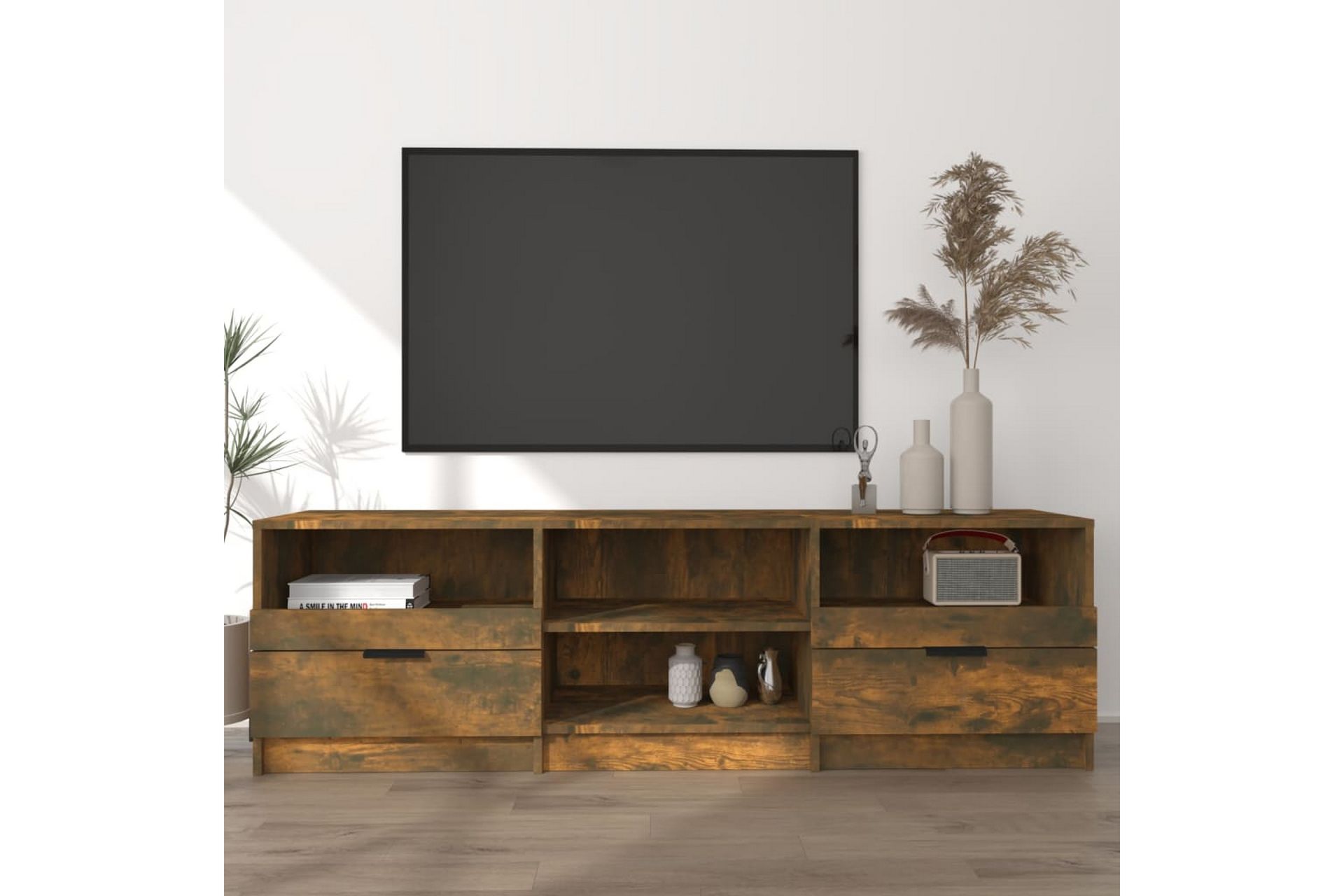 TV-benk røkt eik 150x33,5x45 cm konstruert tre - Brun - Møbler - Mediamøbel & tv møbel - TV-benk & mediabenk