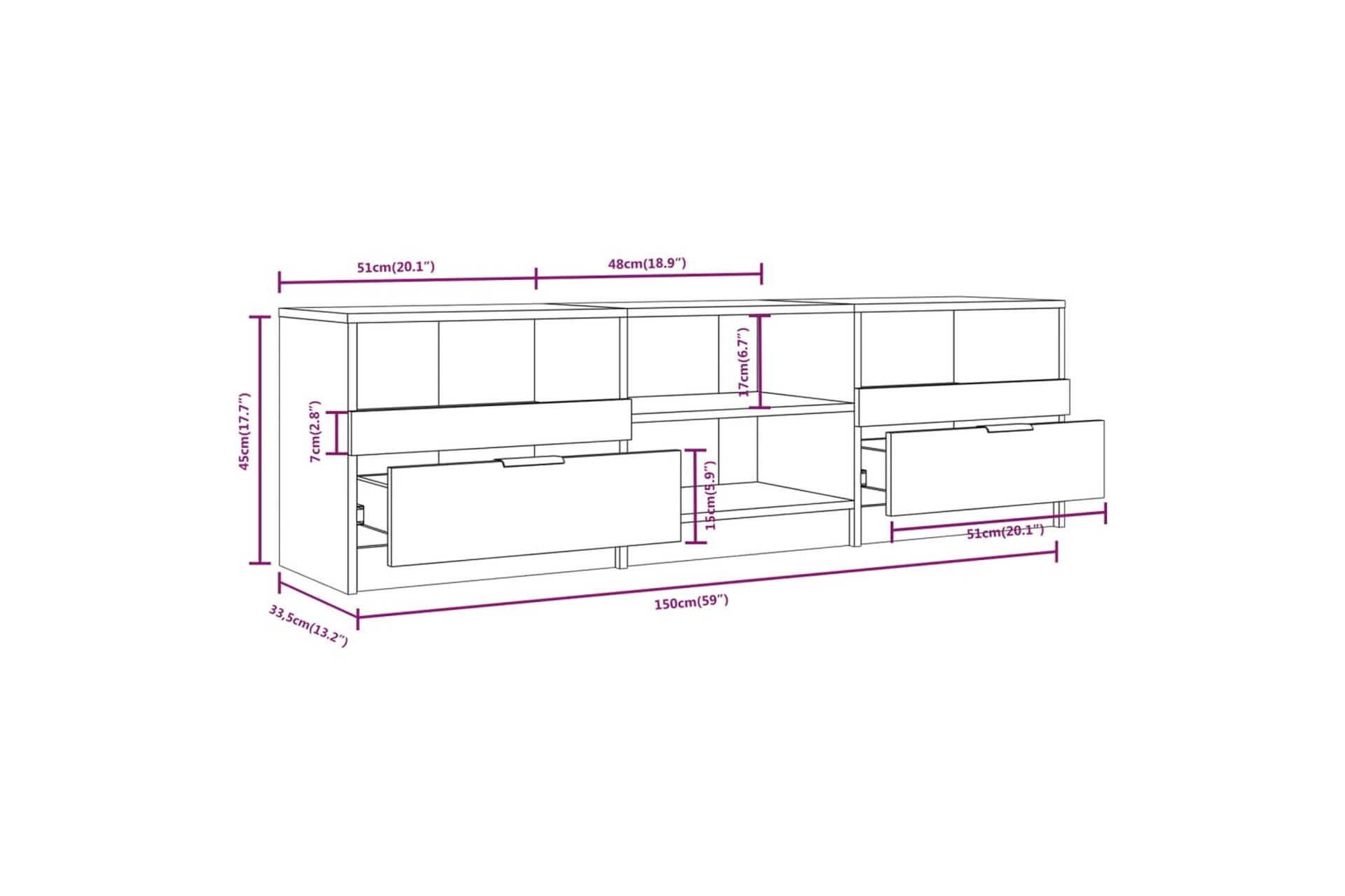 TV-benk røkt eik 150x33,5x45 cm konstruert tre - Brun - Møbler - Mediamøbel & tv møbel - TV-benk & mediabenk