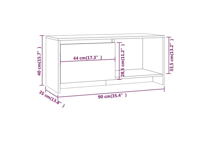 TV-benk røkt eik 90x35x40 cm sponplate - Brun - TV-benk & mediabenk