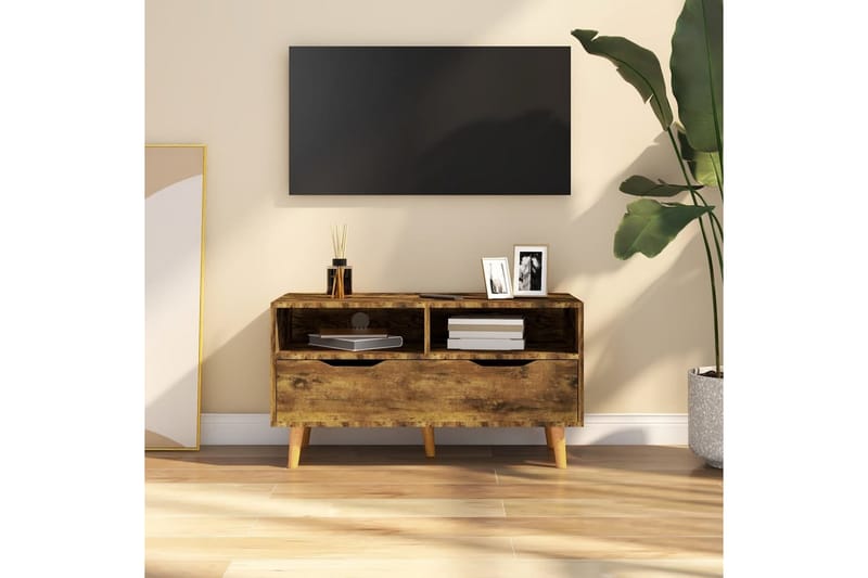 TV-benk røkt eik 90x40x48,5 cm sponplate - Brun - Møbler - Mediamøbel & tv møbel - TV-benk & mediabenk