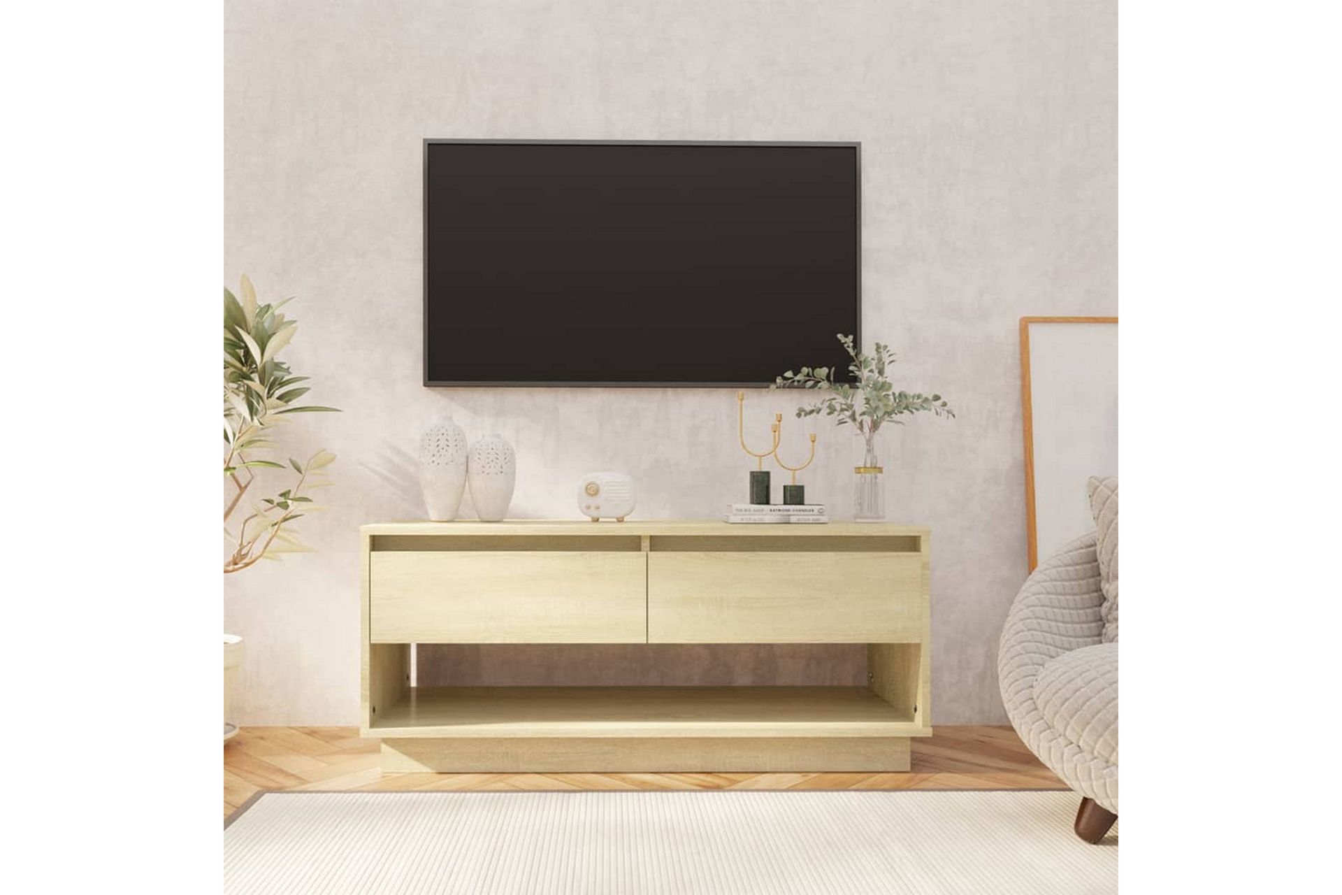 TV-benk sonoma eik 102x41x44 cm sponplate - Beige - Møbler - Mediamøbel & tv møbel - TV-benk & mediabenk