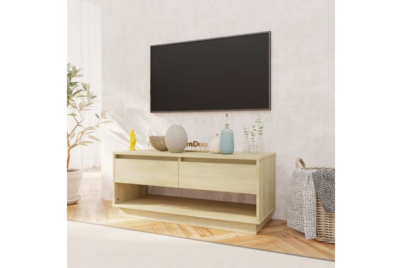 TV-benk sonoma eik 102x41x44 cm sponplate - Beige - TV-benk & mediabenk