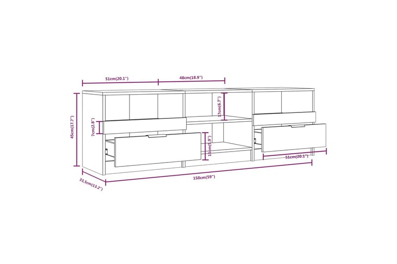 TV-benk sonoma eik 150x33,5x45 cm konstruert tre - Brun - Møbler - Mediamøbel & tv møbel - TV-benk & mediabenk