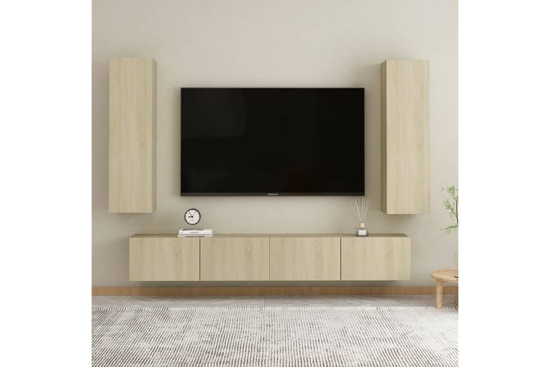 TV-benk sonoma eik 30,5x30x110 cm sponplate - Brun - TV-benk & mediabenk