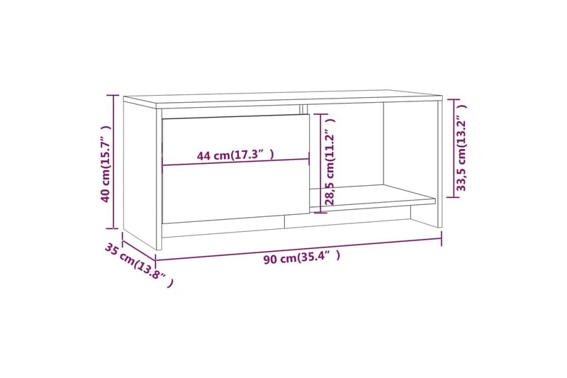 TV-benk sonoma eik 90x35x40 cm sponplate - Beige - TV-benk & mediabenk