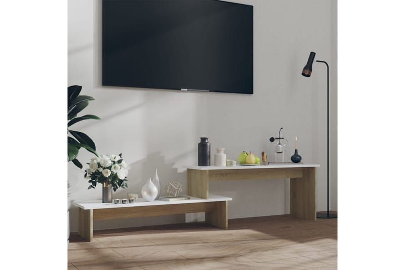 TV-benk sonoma eik og hvit 180x30x43 cm sponplate - Hvit - TV-benk & mediabenk