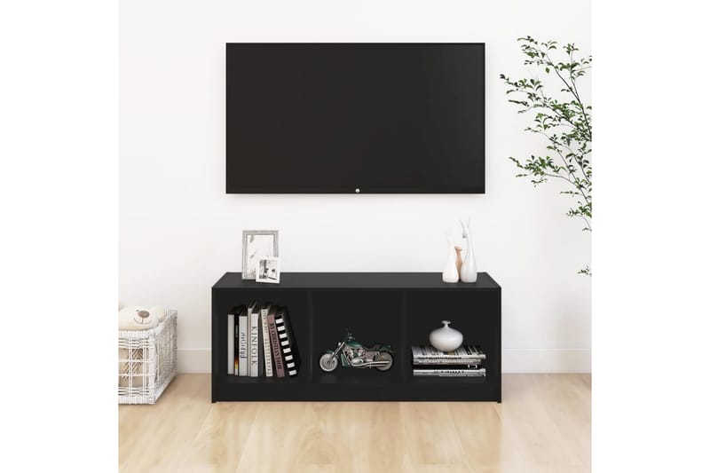TV-benk svart 104x33x41 cm heltre furu - Svart - TV-benk & mediabenk