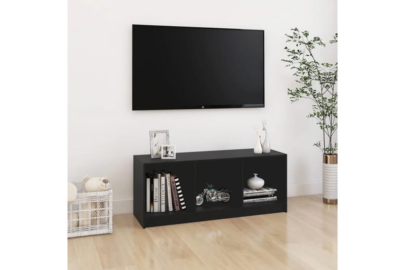 TV-benk svart 104x33x41 cm heltre furu - Svart - TV-benk & mediabenk