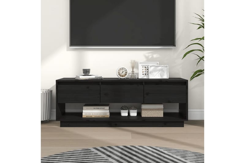TV-benk svart 110,5x34x40 cm heltre furu - Svart - TV-benk & mediabenk
