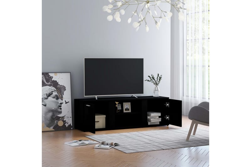 TV-benk svart 120x34x37 cm sponplate - Svart - TV-benk & mediabenk