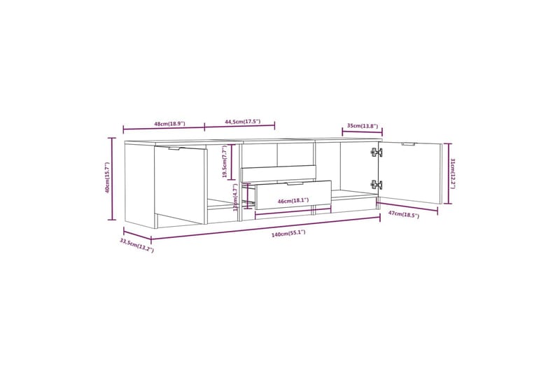 TV-benk svart 140x35x40 cm konstruert tre - Svart - Møbler - Mediamøbel & tv møbel - TV-benk & mediabenk