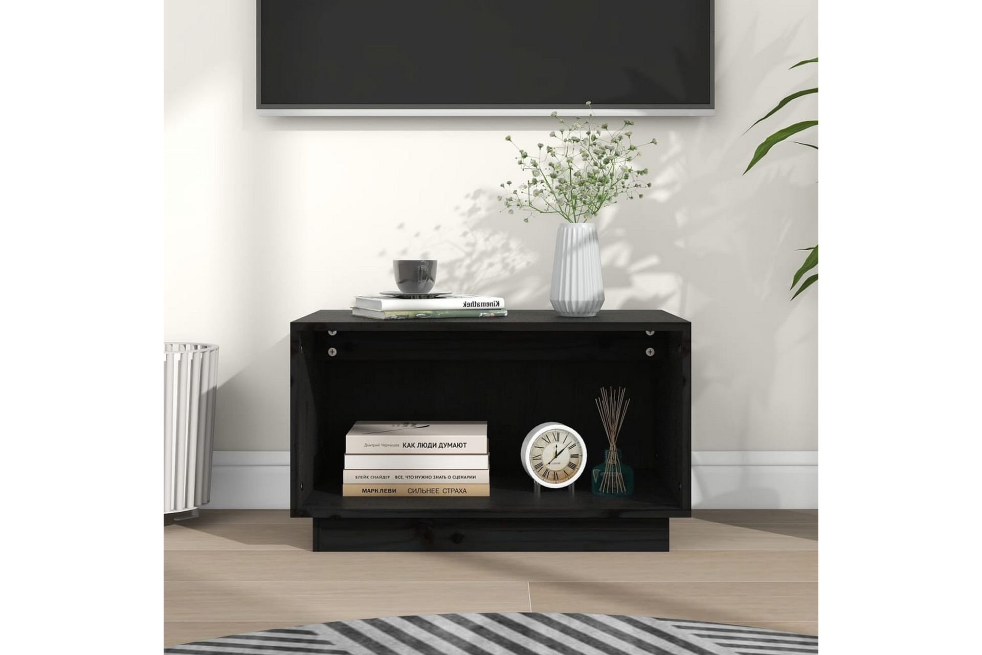 TV-benk svart 60x35x35 cm heltre furu - Svart - Møbler - Mediamøbel & tv møbel - TV-benk & mediabenk