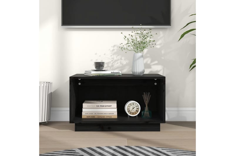 TV-benk svart 60x35x35 cm heltre furu - Svart - TV-benk & mediabenk