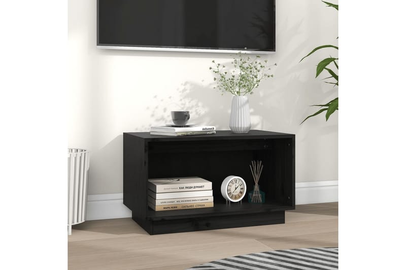 TV-benk svart 60x35x35 cm heltre furu - Svart - TV-benk & mediabenk