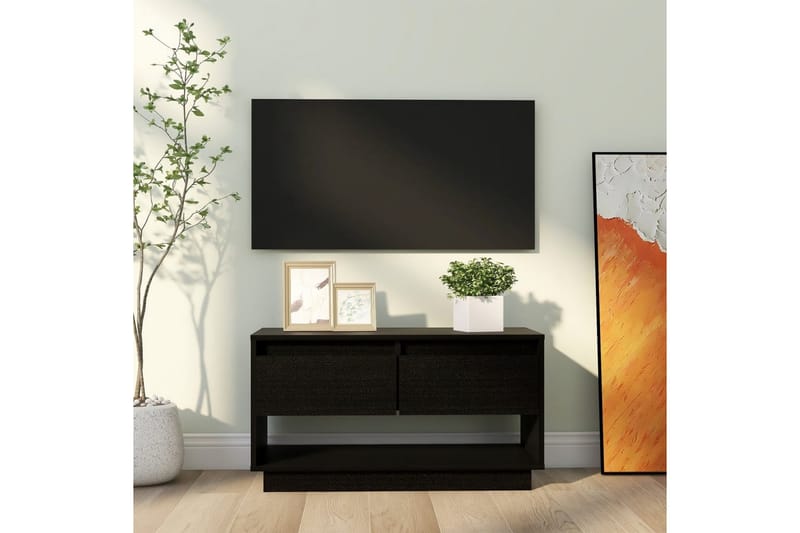 TV-benk svart 74x34x40 cm heltre furu - Svart - TV-benk & mediabenk