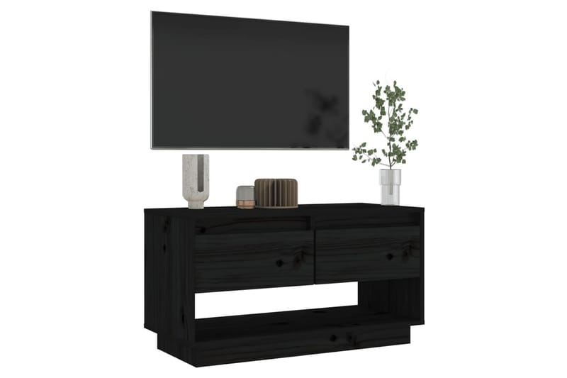 TV-benk svart 74x34x40 cm heltre furu - Svart - TV-benk & mediabenk