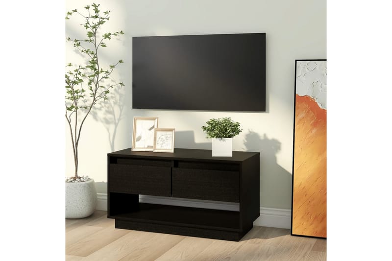 TV-benk svart 74x34x40 cm heltre furu - Svart - TV-benk & mediabenk