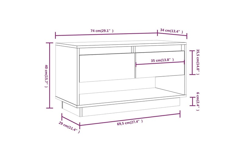 TV-benk svart 74x34x40 cm heltre furu - Svart - Møbler - Mediamøbel & tv møbel - TV-benk & mediabenk