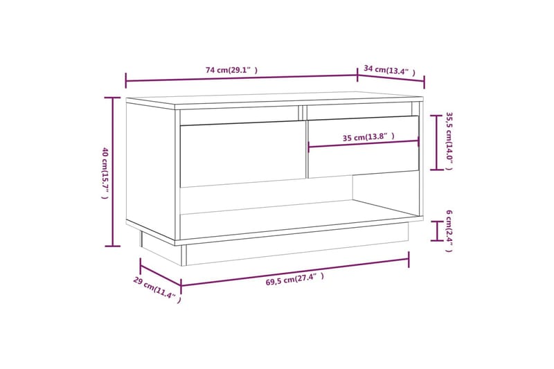 TV-benk svart 74x34x40 cm heltre furu - Svart - TV-benk & mediabenk