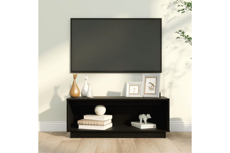 TV-benk svart 90x35x35 cm heltre furu - Svart - TV-benk & mediabenk