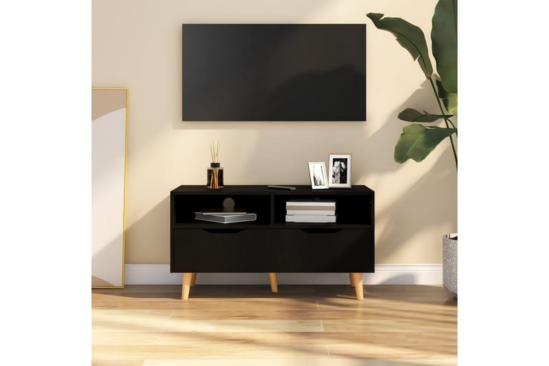 TV-benk svart 90x40x48,5 cm sponplate - Svart - TV-benk & mediabenk
