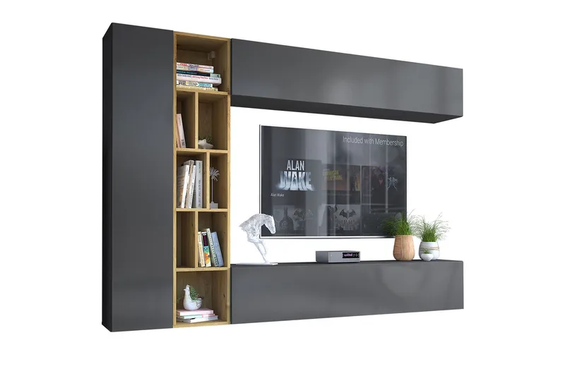 Tv-benk - Svart|Eik - Møbler - Mediamøbel & tv møbel - TV-benk & mediabenk