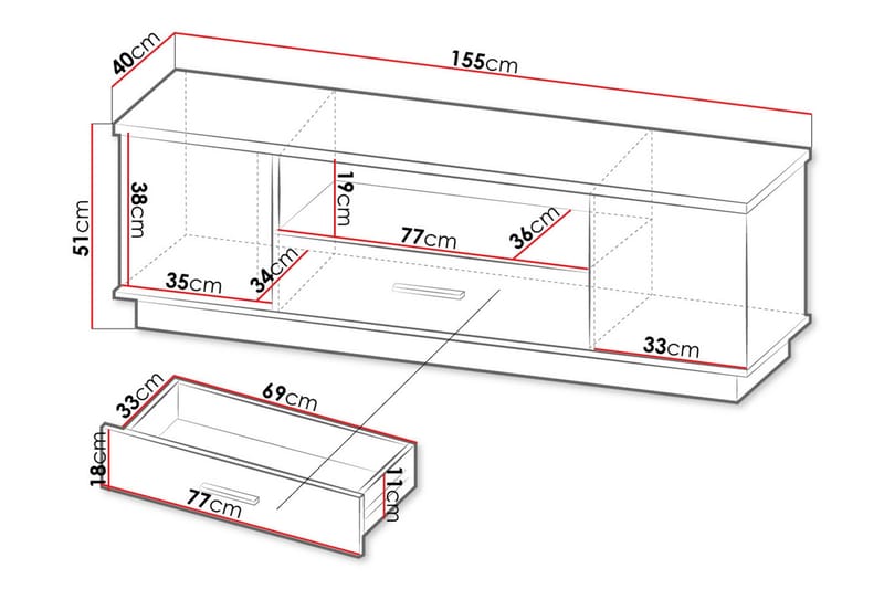 Tv-benk - Svart|Eik - Møbler - Mediamøbel & tv møbel - TV-benk & mediabenk