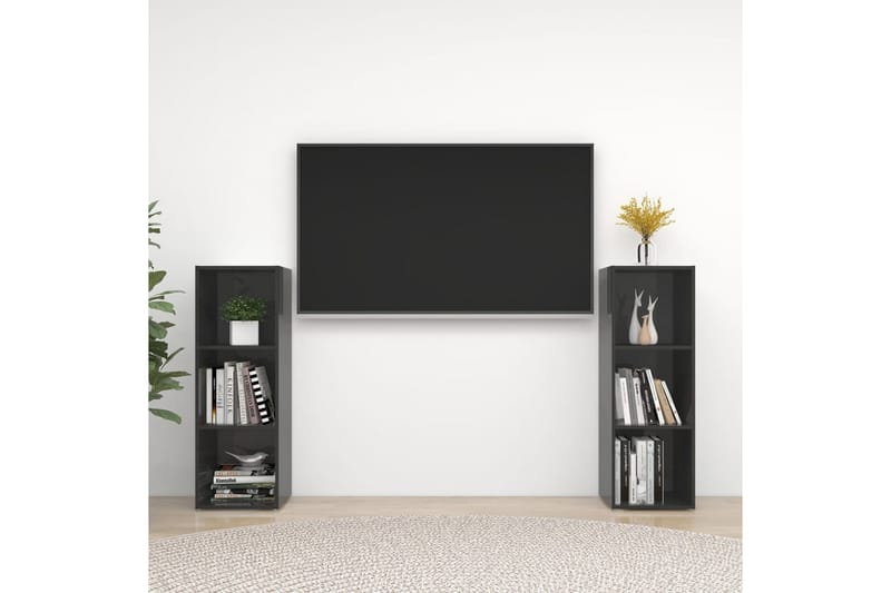 TV-benker 2 stk høyglans grå 107x35x37 cm sponplate - Grå - TV-benk & mediabenk