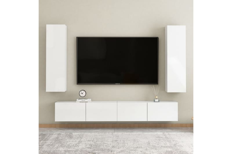 TV-benker 2 stk høyglans hvit 30,5x30x110 cm sponplate - Hvit - TV-benk & mediabenk