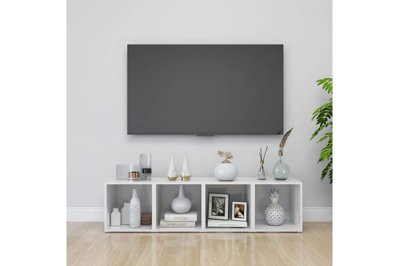 TV-benker 2 stk høyglans hvit 37x35x37 cm sponplate - Hvit - TV-benk & mediabenk