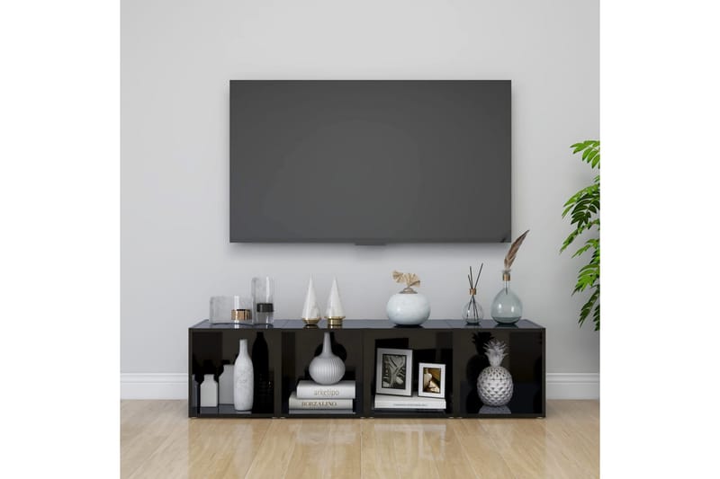 TV-benker 2 stk høyglans svart 37x35x37 cm sponplate - Svart - TV-benk & mediabenk