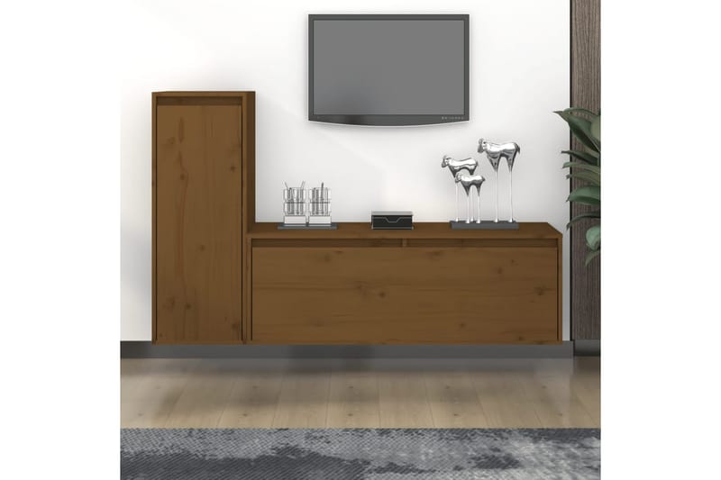 TV-benker 2 stk honningbrun heltre furu - Brun - Møbler - Mediamøbel & tv møbel - TV-benk & mediabenk