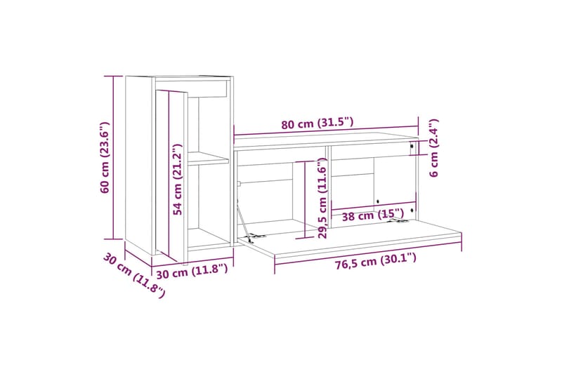 TV-benker 2 stk hvit heltre furu - Hvit - TV-benk & mediabenk