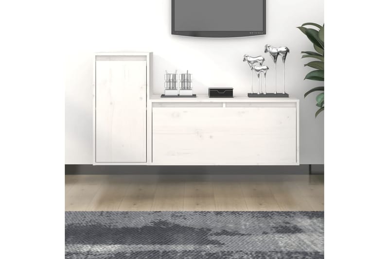 TV-benker 2 stk hvit heltre furu - Hvit - Møbler - Mediamøbel & tv møbel - TV-benk & mediabenk