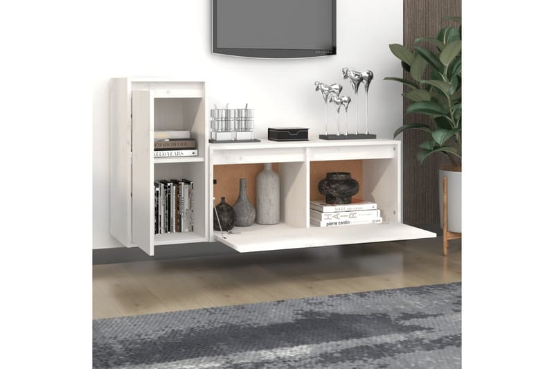 TV-benker 2 stk hvit heltre furu - Hvit - Møbler - Mediamøbel & tv møbel - TV-benk & mediabenk