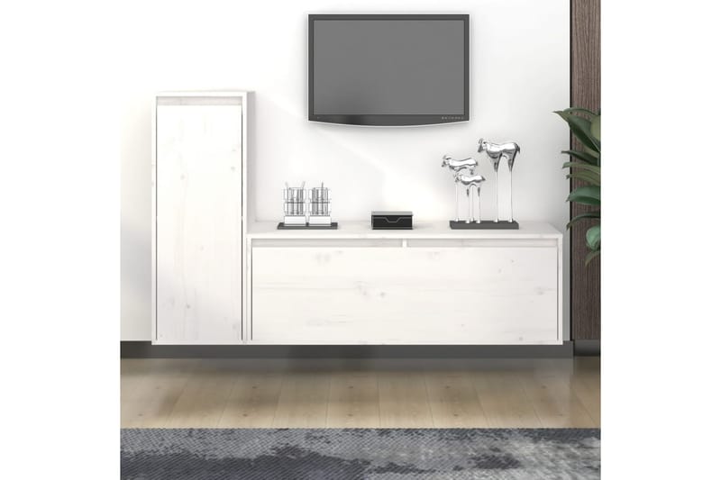 TV-benker 2 stk hvit heltre furu - Hvit - Møbler - Mediamøbel & tv møbel - TV-benk & mediabenk