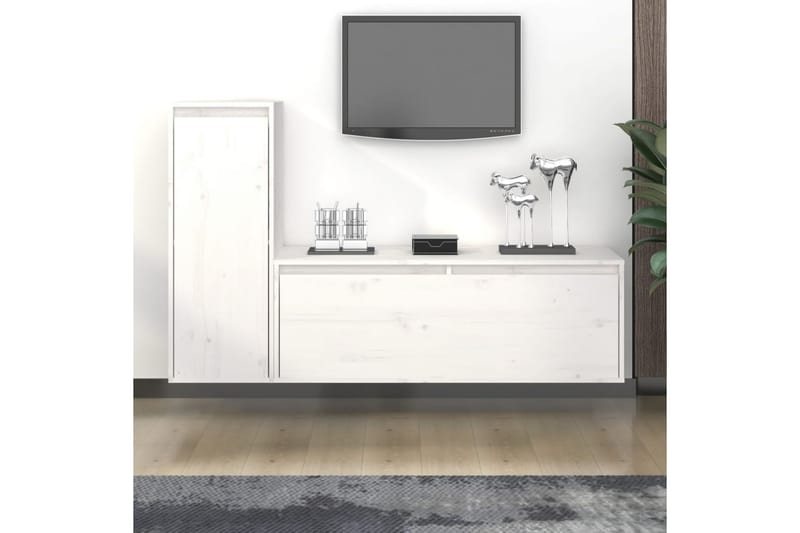 TV-benker 2 stk hvit heltre furu - Hvit - TV-benk & mediabenk