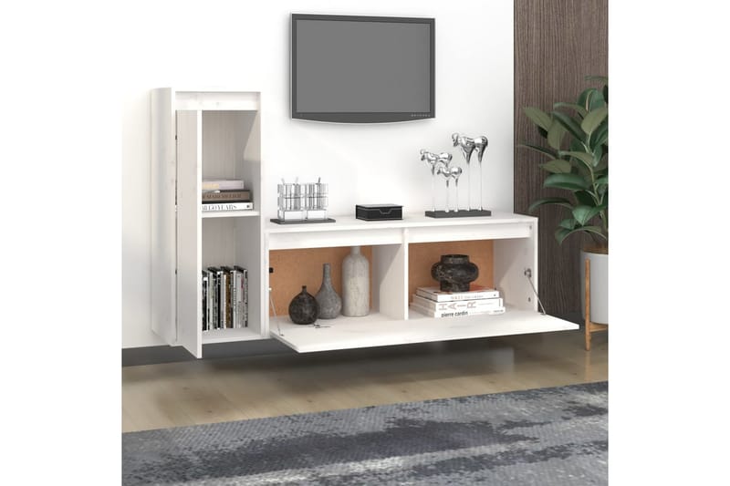TV-benker 2 stk hvit heltre furu - Hvit - Møbler - Mediamøbel & tv møbel - TV-benk & mediabenk
