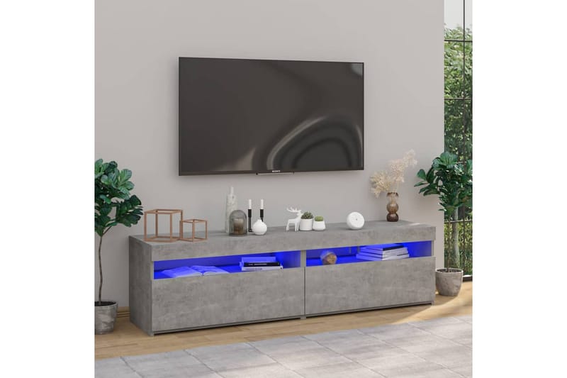 TV-benker 2 stk med LED-lys betonggrå 75x35x40 cm - Grå - Møbler - Mediamøbel & tv møbel - TV-benk & mediabenk