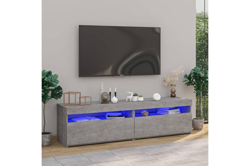 TV-benker 2 stk med LED-lys betonggrå 75x35x40 cm - Grå - TV-benk & mediabenk