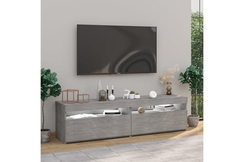 TV-benker 2 stk med LED-lys betonggrå 75x35x40 cm - Grå - Møbler - Mediamøbel & tv møbel - TV-benk & mediabenk