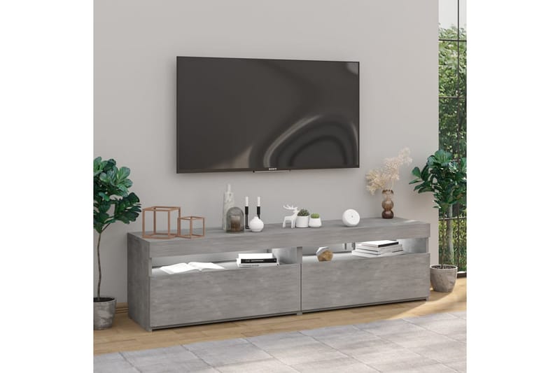 TV-benker 2 stk med LED-lys betonggrå 75x35x40 cm - Grå - TV-benk & mediabenk