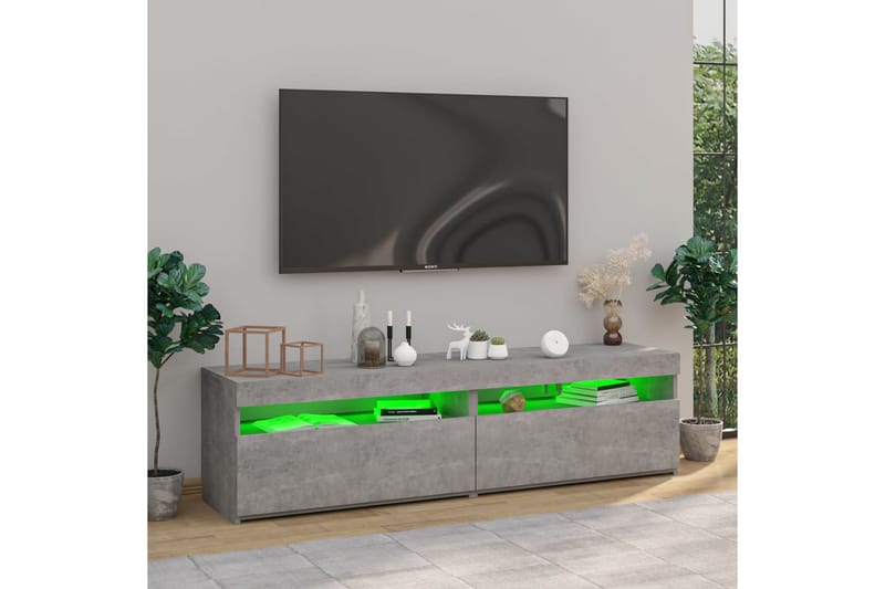 TV-benker 2 stk med LED-lys betonggrå 75x35x40 cm - Grå - TV-benk & mediabenk