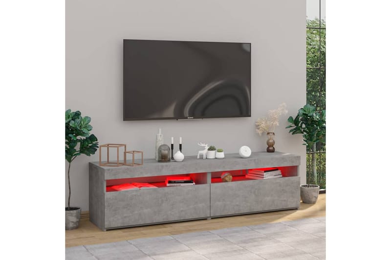 TV-benker 2 stk med LED-lys betonggrå 75x35x40 cm - Grå - Møbler - Mediamøbel & tv møbel - TV-benk & mediabenk