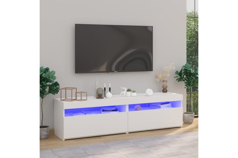 TV-benker 2 stk med LED-lys høyglans hvit 75x35x40 cm - Hvit - TV-benk & mediabenk