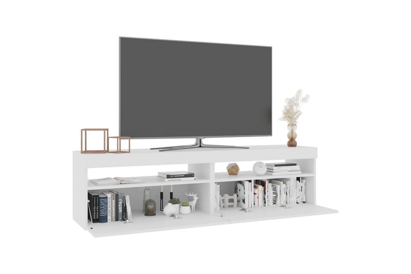 TV-benker 2 stk med LED-lys høyglans hvit 75x35x40 cm - Hvit - TV-benk & mediabenk