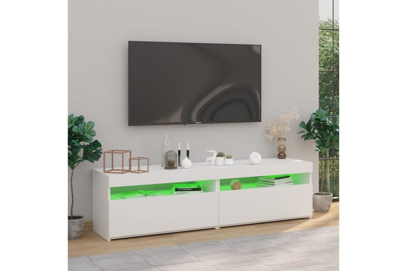 TV-benker 2 stk med LED-lys høyglans hvit 75x35x40 cm - Hvit - TV-benk & mediabenk