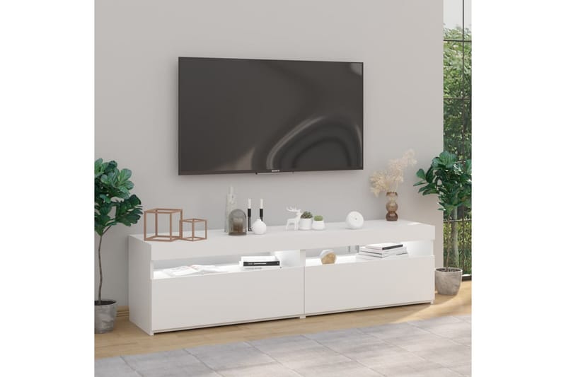 TV-benker 2 stk med LED-lys høyglans hvit 75x35x40 cm - Hvit - TV-benk & mediabenk