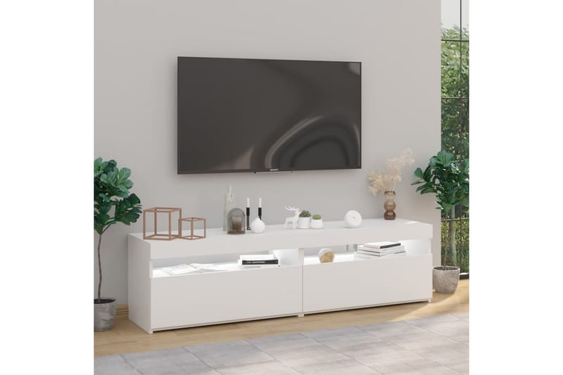 TV-benker 2 stk med LED-lys høyglans hvit 75x35x40 cm - Hvit - Møbler - Mediamøbel & tv møbel - TV-benk & mediabenk